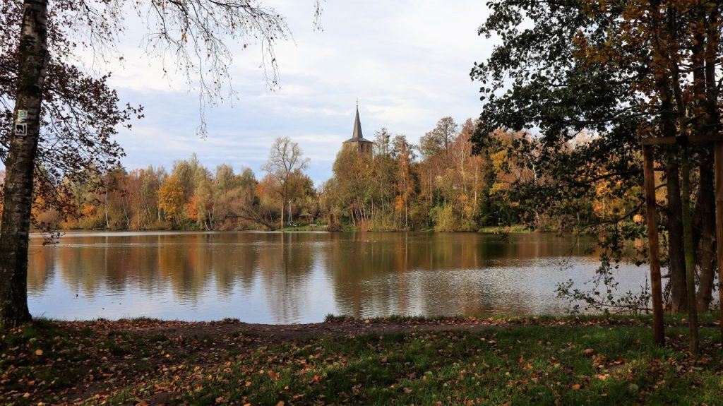 Borner See mit Pfarrkirche Born